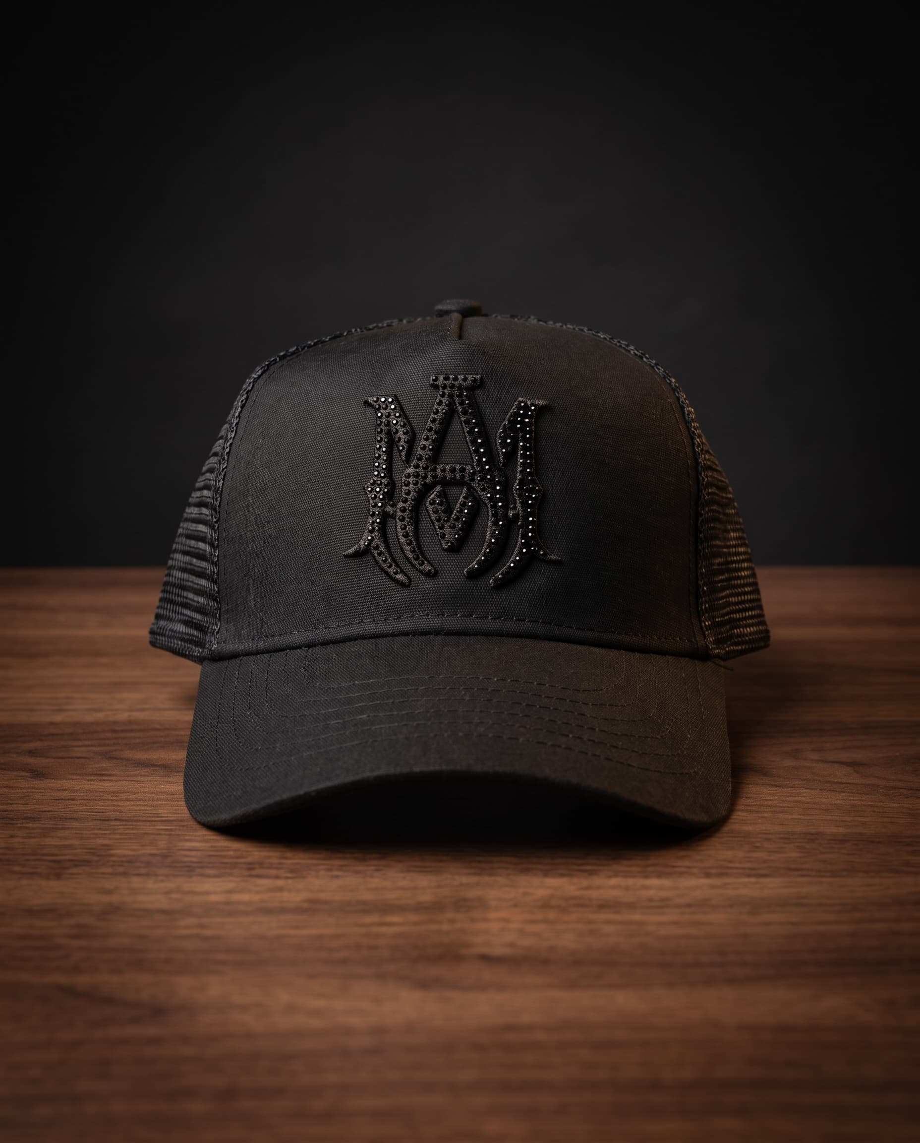 Monogram Trucker — Triple Black / Black Crystals
